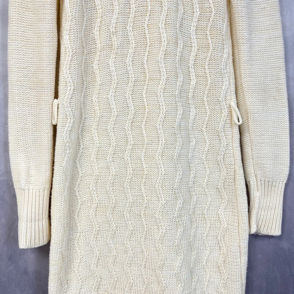 Vtg 70s Gemini Collection Long Cardigan Sweater Women Medium Cable Knit Cottage